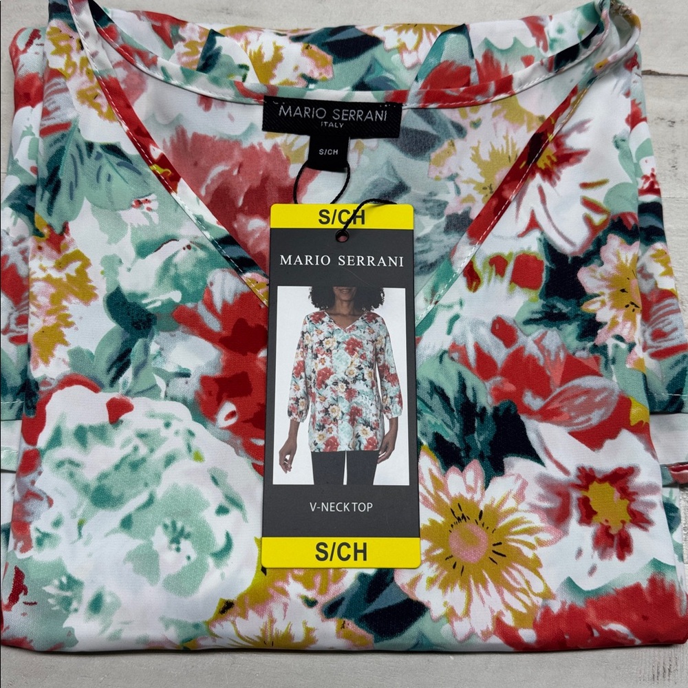 MARIO SERRANI Italy vneck 3/4 sleeve floral tunic nwt